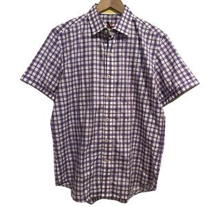 Robert Graham Purple Window Pane Short Sleeve Button Down Shirt Size M